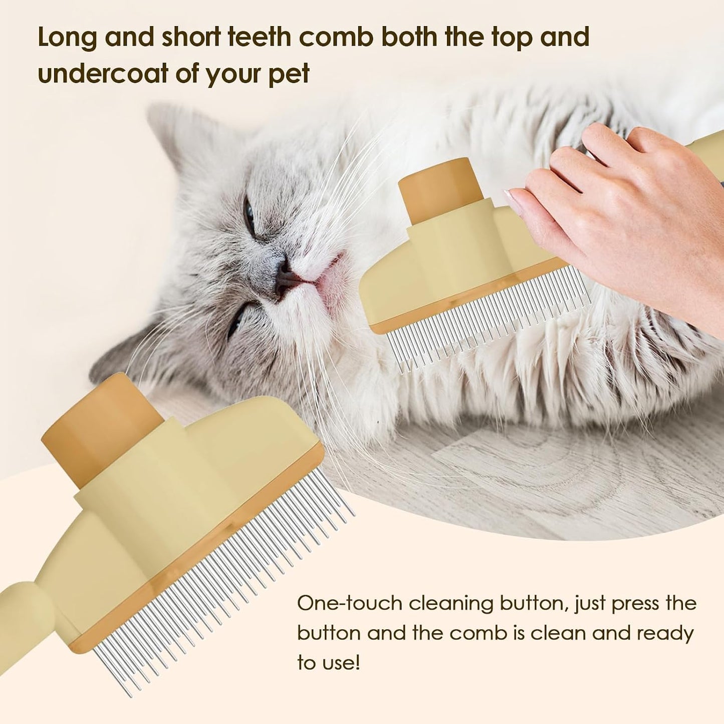 Flea Comb for Cats Dogs Brush for Shedding Self Cleaning Pet Comb Lice Comb Long & Short Stainless Steel Metal Grooming Brush(Yellow)