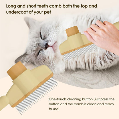 Flea Comb for Cats Dogs Brush for Shedding Self Cleaning Pet Comb Lice Comb Long & Short Stainless Steel Metal Grooming Brush(Yellow)
