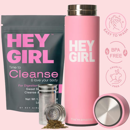 Infuser Bottle 450ml - Insulated Stainless Steel Water Bottle - Tea Tumbler with Tea Diffuser - Portable Travel Mug for Loose Leaf Tea & Infused Water - Tea Lovers Gifts for Women (Pink)