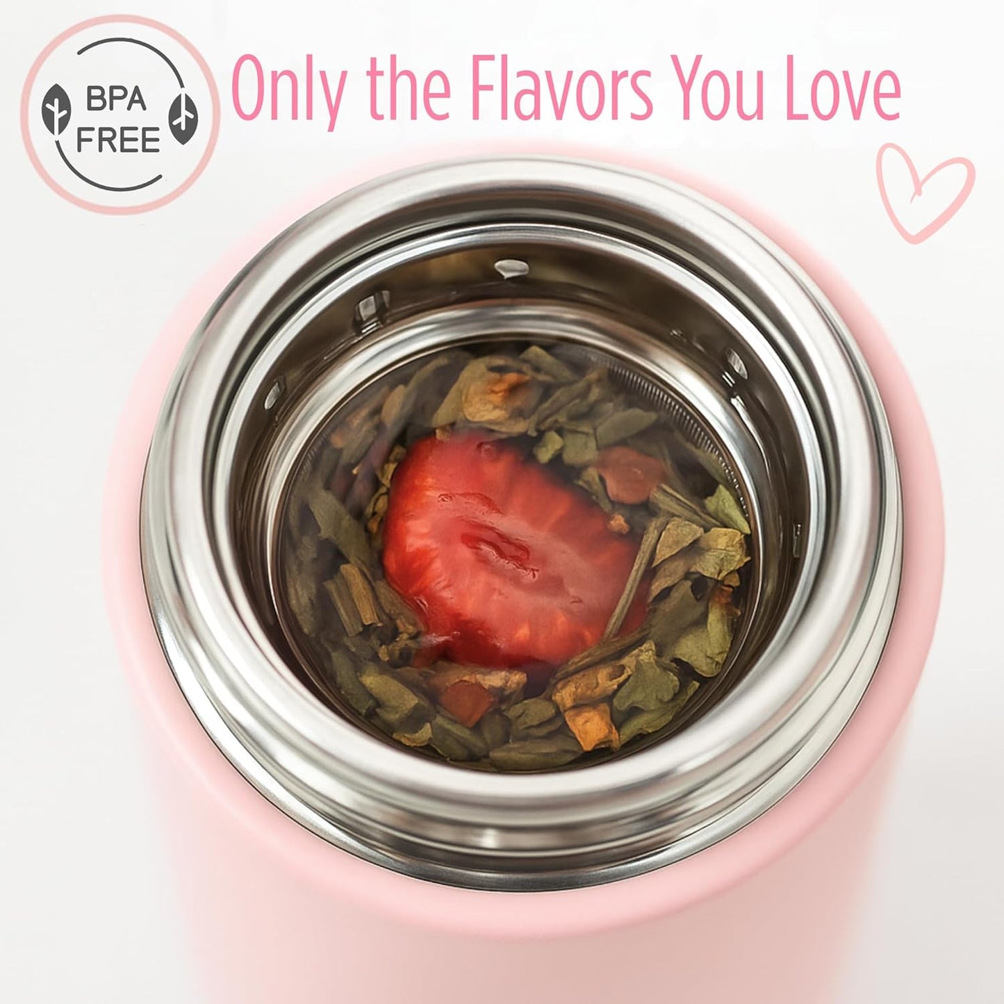 Infuser Bottle 450ml - Insulated Stainless Steel Water Bottle - Tea Tumbler with Tea Diffuser - Portable Travel Mug for Loose Leaf Tea & Infused Water - Tea Lovers Gifts for Women (Pink)