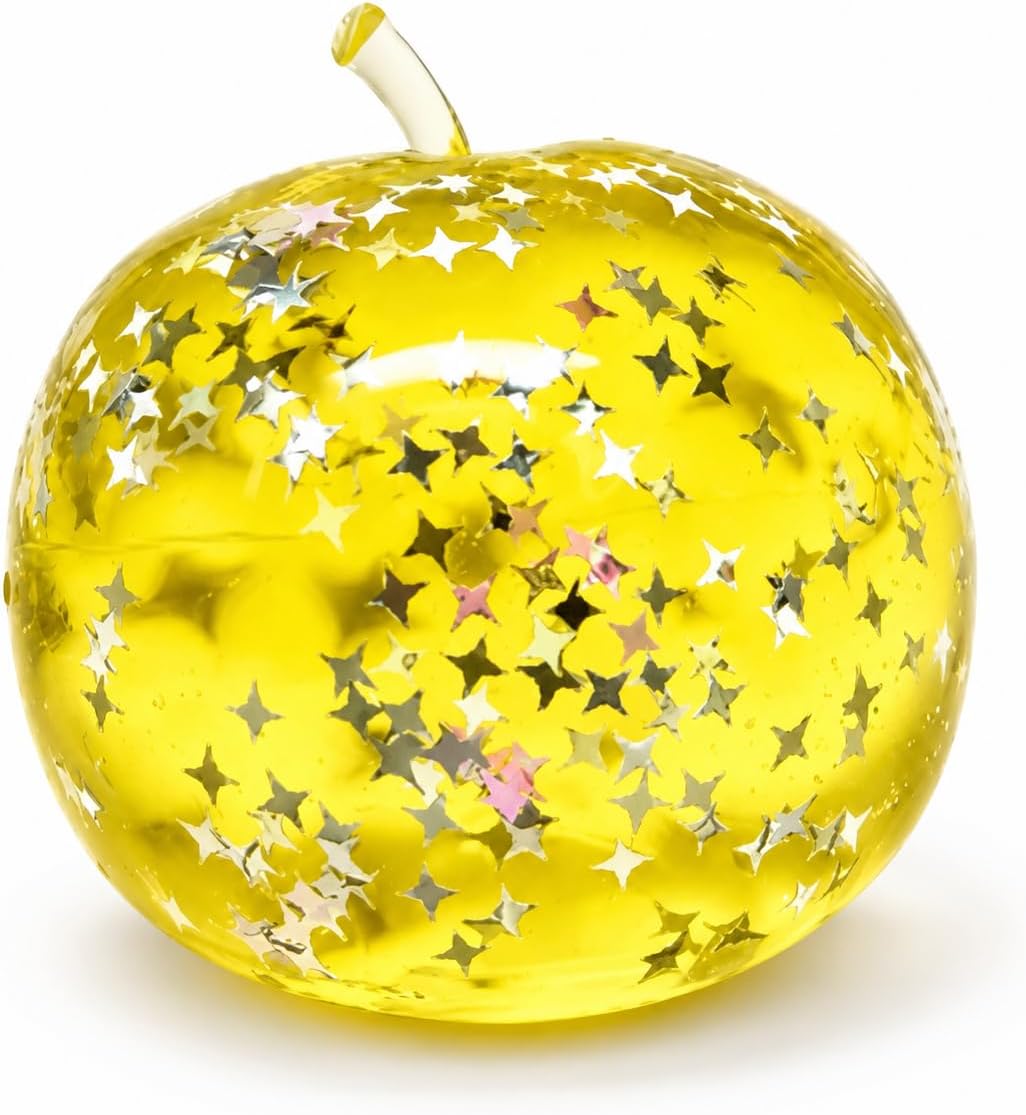 Apple Squishy, Squishy Apple with Glitter Star Pattern and Slow-Return Texture for Desk Display and Fruit-Themed Collectibles, in Yellow