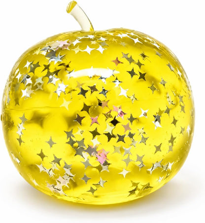 Apple Squishy, Squishy Apple with Glitter Star Pattern and Slow-Return Texture for Desk Display and Fruit-Themed Collectibles, in Yellow