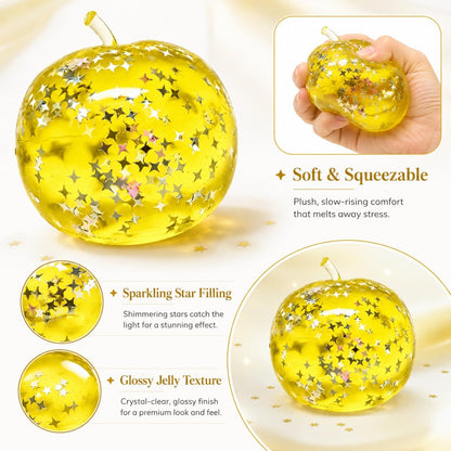 Apple Squishy, Squishy Apple with Glitter Star Pattern and Slow-Return Texture for Desk Display and Fruit-Themed Collectibles, in Yellow