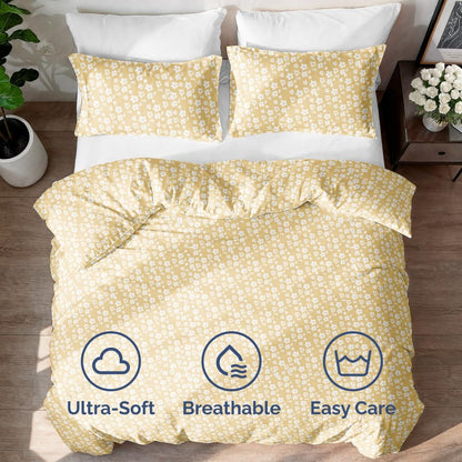 Duvet Cover Full Size Set - Extra Soft Floral Duvet Cover 80 x 90 with 2 Pillow Shams - Comfy, Cozy, Breathable Floral Bedding Set - Hotel Luxury & Fade Free w/ Zipper Closures & Ties - Yellow Meadow