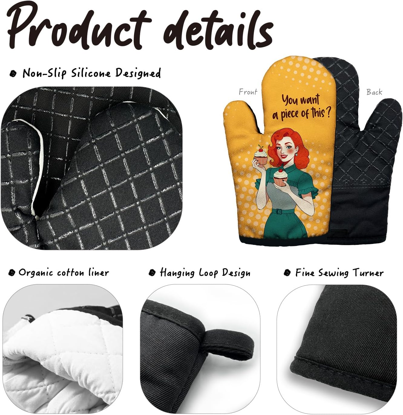 You Want a Piece of This Funny Yellow Oven Mitts with Hanging Loop and Silicone Non-Slip, Women Bakers Baking Kitchen Utensils 2-Piece Set, Gifts for Bake Lover Hostess Mom Wife BFF