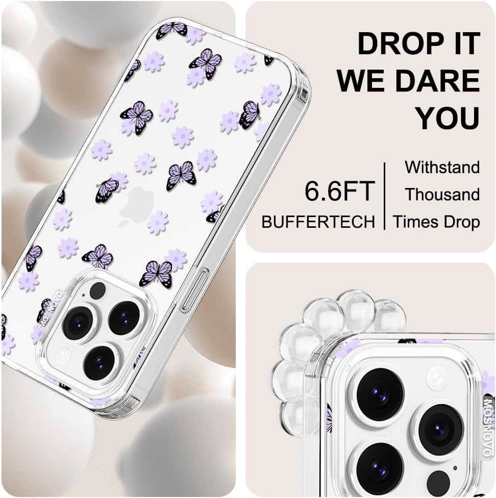 Case for iPhone 13 Pro Max, [Buffertech 6.6ft Military-Grade Drop Protection] [Anti Peel Off Tech] Clear TPU Bumper Phone Case Cover Design - Lemon - Colors C
