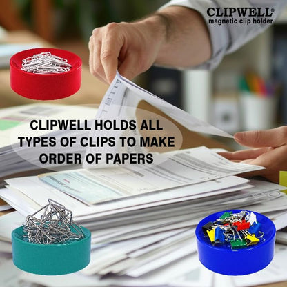 Clipwell Magnetic Paper Clip Holder - Easy Toss & Pick-Up - Holds Various Metal Parts - Powerful Sweep-Up Magnet - Ideal Locker Accessory & Home & Office Organizer - Yellow