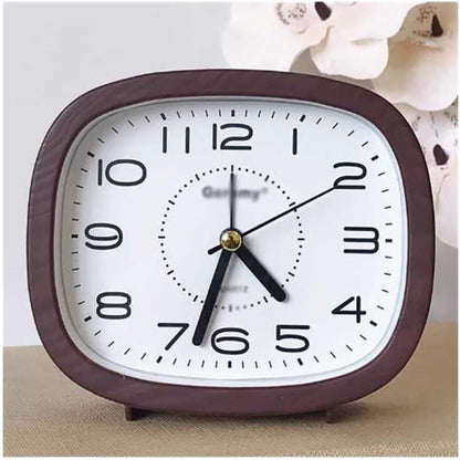 Tabletop Square Yellow Brown Battery Operated Analog Alarm Clock for Living Room Bedroom Bedside Desk Non Ticking Decorative Travel(Brown)