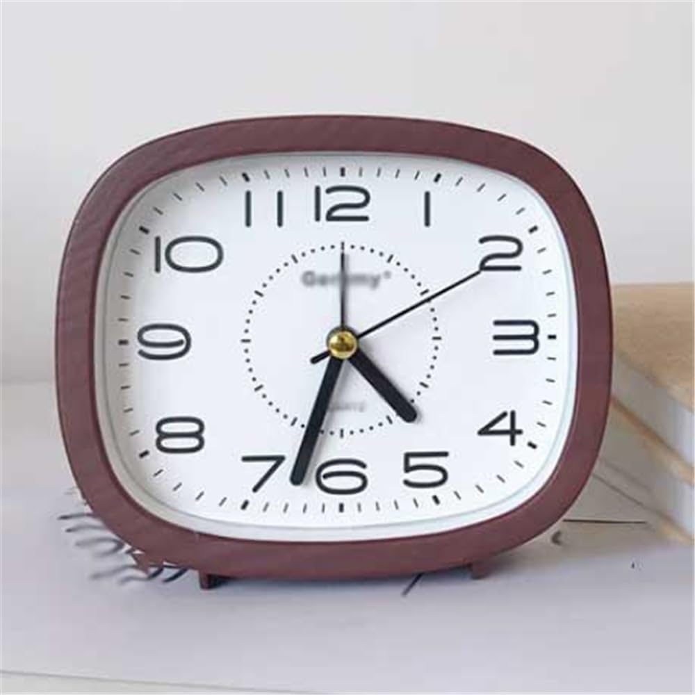 Tabletop Square Yellow Brown Battery Operated Analog Alarm Clock for Living Room Bedroom Bedside Desk Non Ticking Decorative Travel(Brown)
