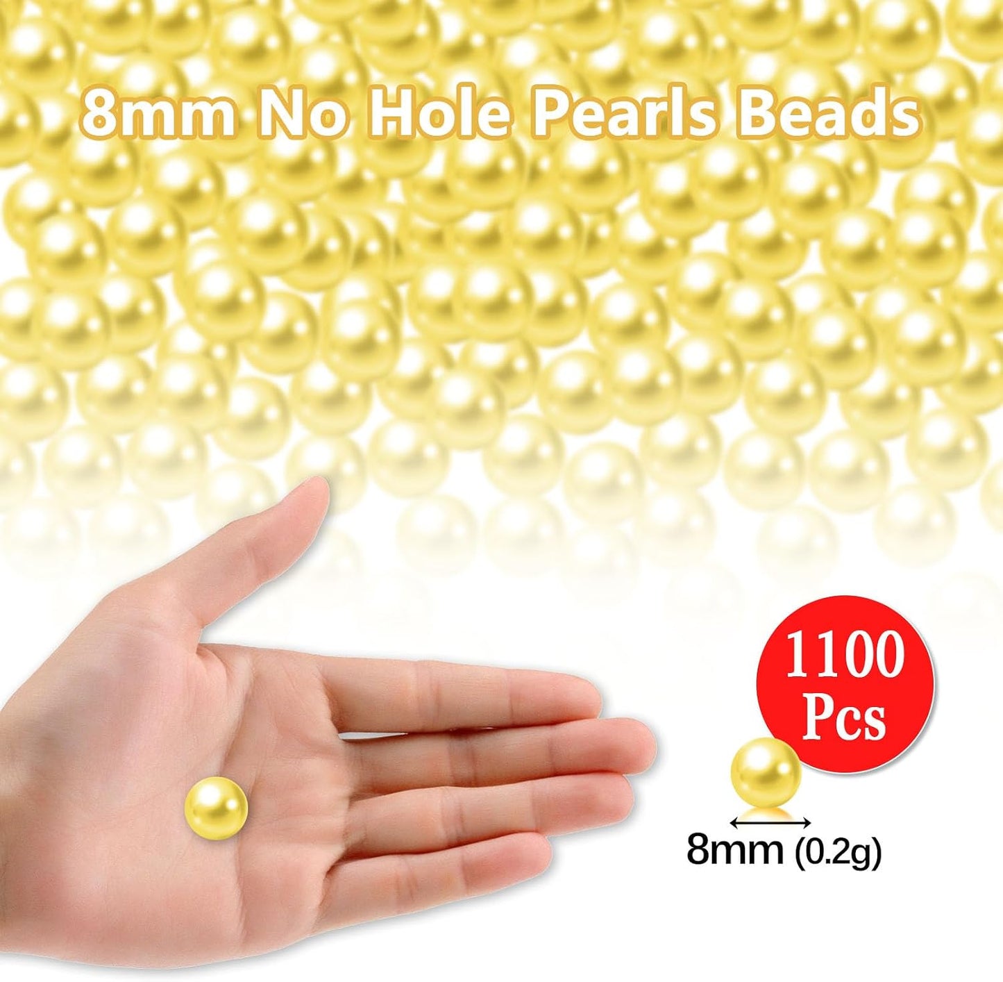 1100PCS Lemon Yellow Pearls Beads for Centerpieces Vases, 8mm Makeup No Hole Beads to Hold Lipstick Eyeliner, Vase Filler Pearl for Table Wedding Party Decor