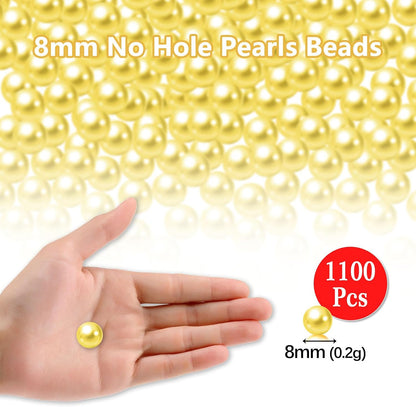 1100PCS Lemon Yellow Pearls Beads for Centerpieces Vases, 8mm Makeup No Hole Beads to Hold Lipstick Eyeliner, Vase Filler Pearl for Table Wedding Party Decor