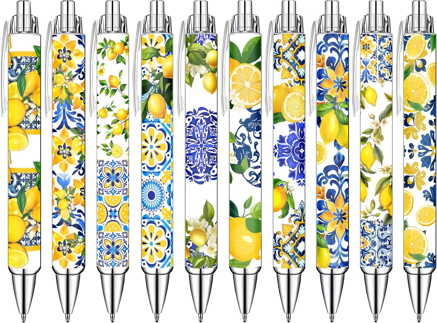 Capri Lemon Ballpoint Pens Set – Mediterranean Lemon Design Pens for Office, Students & Stationery Lovers – Smooth Writing Pens for Journaling, Notes & Gifts – Bright Aesthetic, 10 Pack