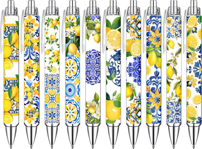 Capri Lemon Ballpoint Pens Set – Mediterranean Lemon Design Pens for Office, Students & Stationery Lovers – Smooth Writing Pens for Journaling, Notes & Gifts – Bright Aesthetic, 10 Pack