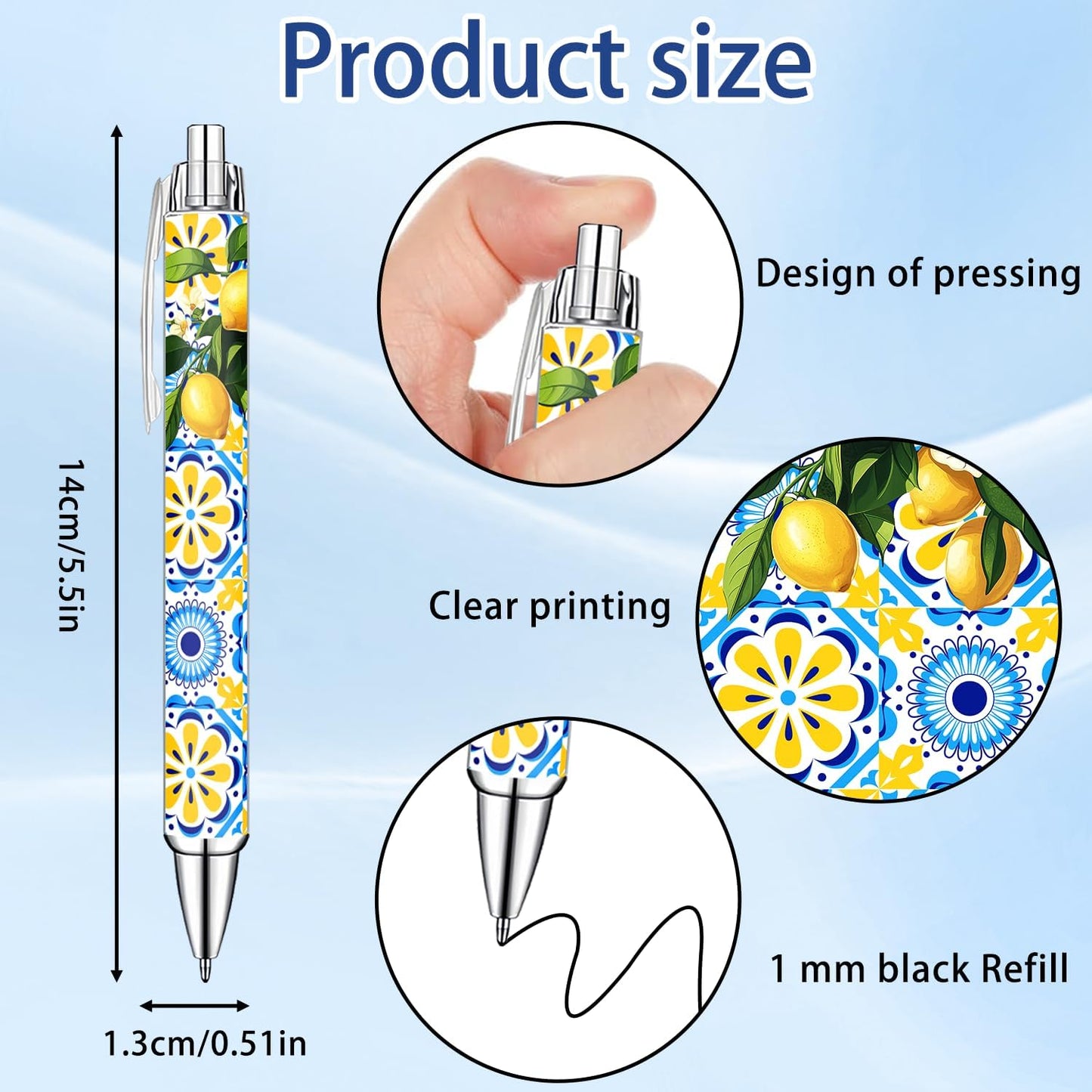 Capri Lemon Ballpoint Pens Set – Mediterranean Lemon Design Pens for Office, Students & Stationery Lovers – Smooth Writing Pens for Journaling, Notes & Gifts – Bright Aesthetic, 10 Pack