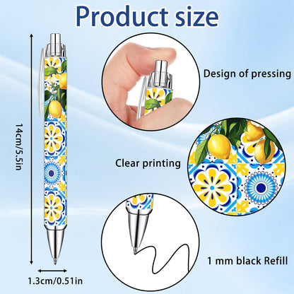 Capri Lemon Ballpoint Pens Set – Mediterranean Lemon Design Pens for Office, Students & Stationery Lovers – Smooth Writing Pens for Journaling, Notes & Gifts – Bright Aesthetic, 10 Pack