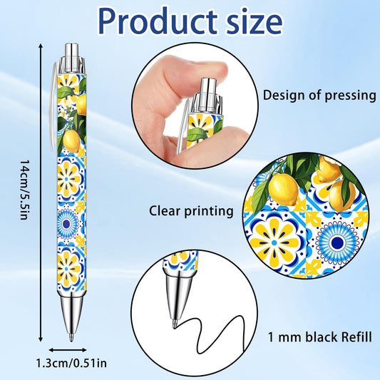 Capri Lemon Ballpoint Pens Set – Mediterranean Lemon Design Pens for Office, Students & Stationery Lovers – Smooth Writing Pens for Journaling, Notes & Gifts – Bright Aesthetic, 10 Pack