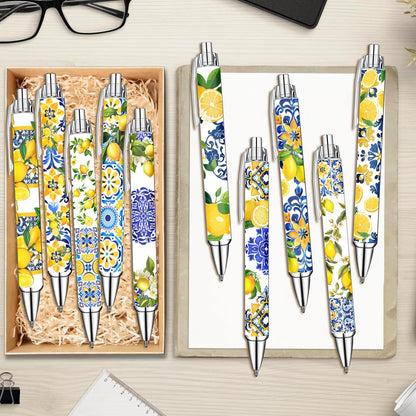Capri Lemon Ballpoint Pens Set – Mediterranean Lemon Design Pens for Office, Students & Stationery Lovers – Smooth Writing Pens for Journaling, Notes & Gifts – Bright Aesthetic, 10 Pack