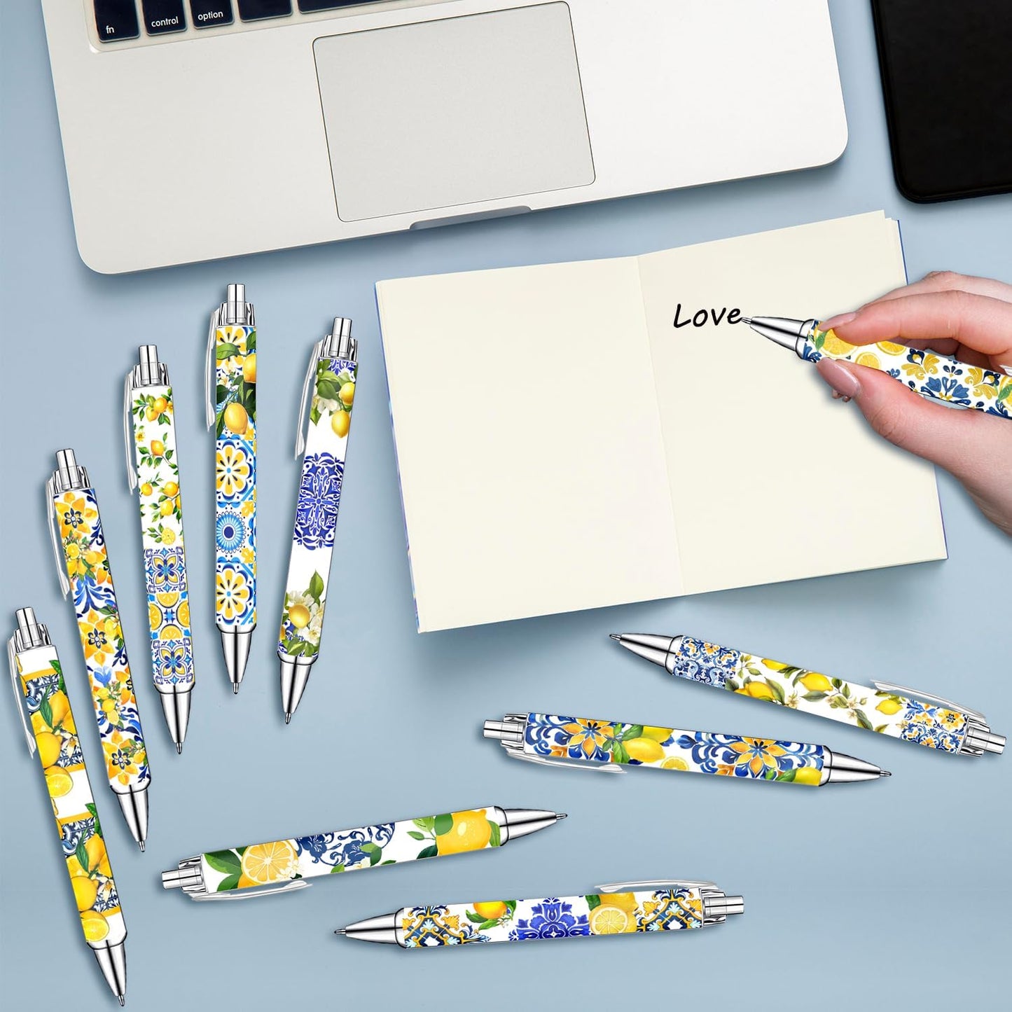 Capri Lemon Ballpoint Pens Set – Mediterranean Lemon Design Pens for Office, Students & Stationery Lovers – Smooth Writing Pens for Journaling, Notes & Gifts – Bright Aesthetic, 10 Pack