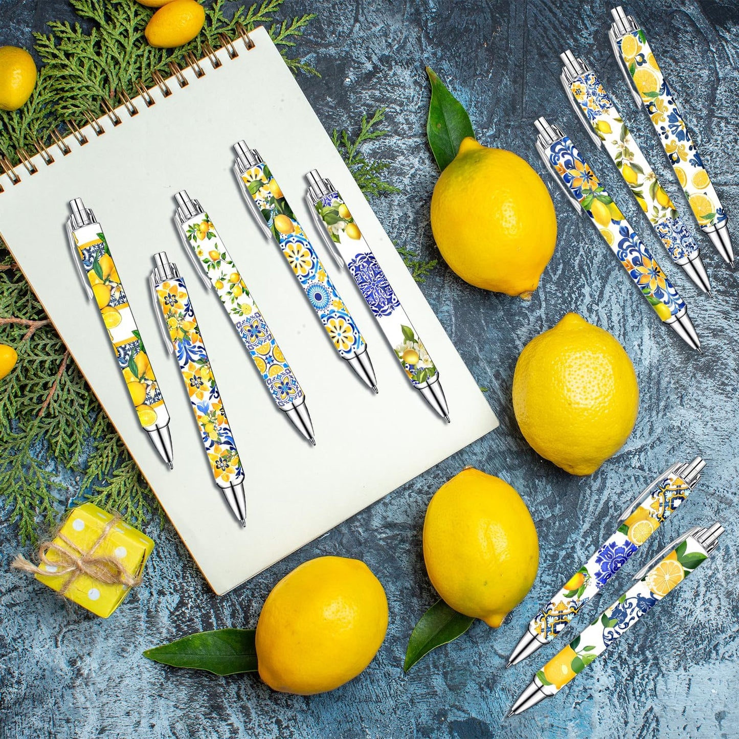 Capri Lemon Ballpoint Pens Set – Mediterranean Lemon Design Pens for Office, Students & Stationery Lovers – Smooth Writing Pens for Journaling, Notes & Gifts – Bright Aesthetic, 10 Pack
