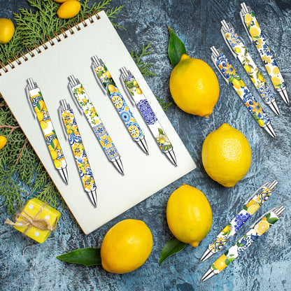 Capri Lemon Ballpoint Pens Set – Mediterranean Lemon Design Pens for Office, Students & Stationery Lovers – Smooth Writing Pens for Journaling, Notes & Gifts – Bright Aesthetic, 10 Pack