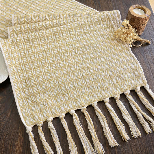 Boho Table Runner with Tassels 72 Inch, Woven Farmhouse Table Runner, Easter Table Decor for Dining Table, Sunny Spring Living Room Entryway Decoration, Mustard Yellow (13x72 Inch)