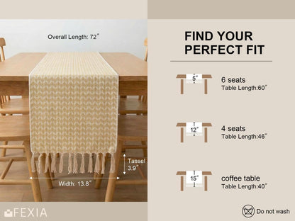 Boho Table Runner with Tassels 72 Inch, Woven Farmhouse Table Runner, Easter Table Decor for Dining Table, Sunny Spring Living Room Entryway Decoration, Mustard Yellow (13x72 Inch)