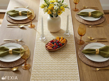 Boho Table Runner with Tassels 72 Inch, Woven Farmhouse Table Runner, Easter Table Decor for Dining Table, Sunny Spring Living Room Entryway Decoration, Mustard Yellow (13x72 Inch)