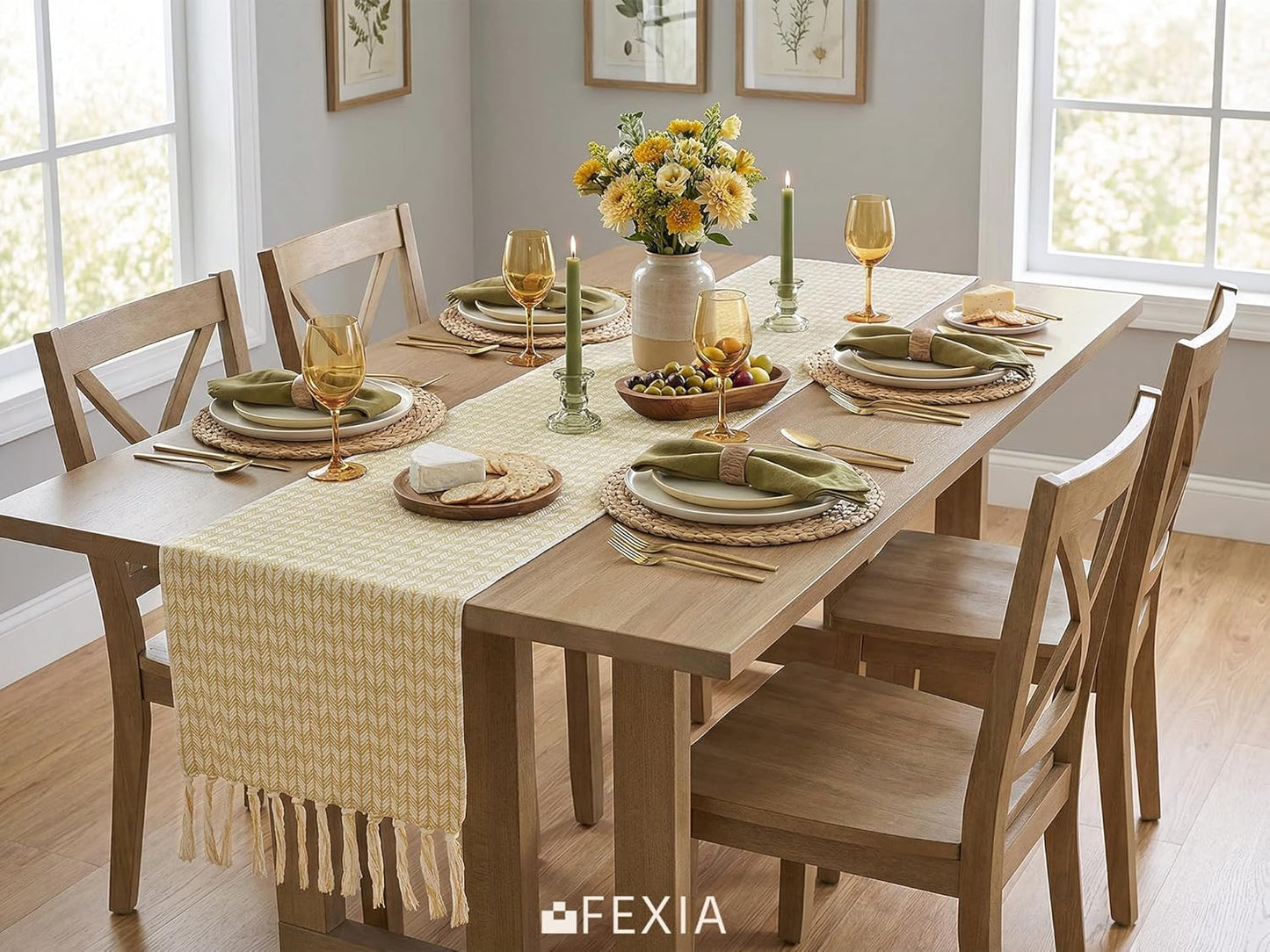 Boho Table Runner with Tassels 72 Inch, Woven Farmhouse Table Runner, Easter Table Decor for Dining Table, Sunny Spring Living Room Entryway Decoration, Mustard Yellow (13x72 Inch)