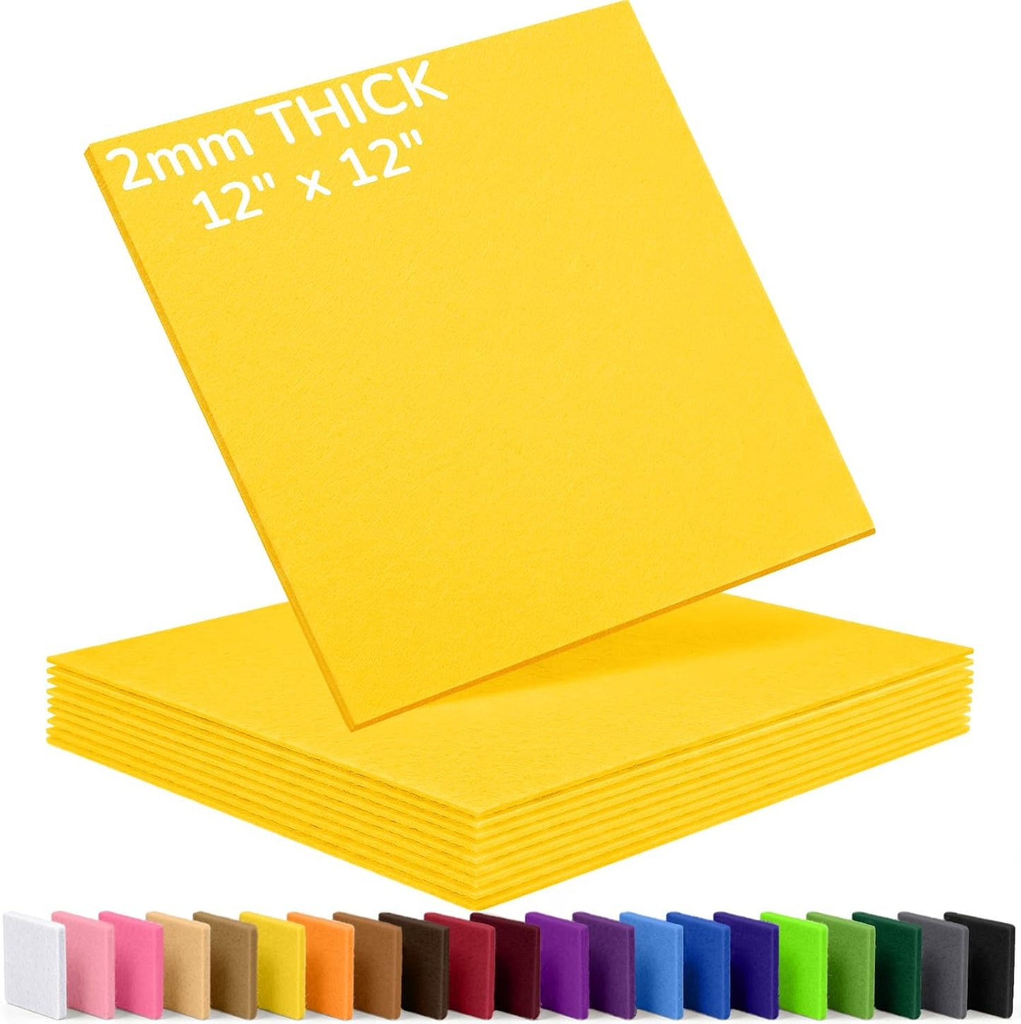 2mm Stiff Felt Sheets 12" X 12" (10 Pack, Bright Yellow) | Thick Polyester Felt Material, DIY Craft Supplies, Sewing Patchwork, Christmas Ornaments, Applique, Banners, Bookmarks