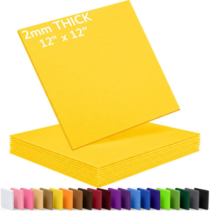 2mm Stiff Felt Sheets 12" X 12" (10 Pack, Bright Yellow) | Thick Polyester Felt Material, DIY Craft Supplies, Sewing Patchwork, Christmas Ornaments, Applique, Banners, Bookmarks