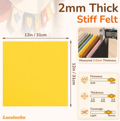 2mm Stiff Felt Sheets 12" X 12" (10 Pack, Bright Yellow) | Thick Polyester Felt Material, DIY Craft Supplies, Sewing Patchwork, Christmas Ornaments, Applique, Banners, Bookmarks