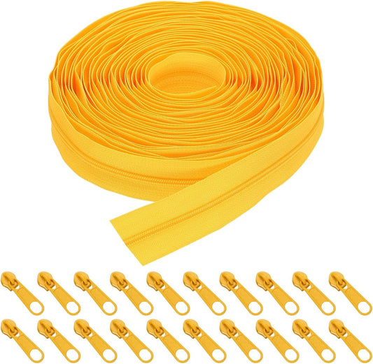 #5 Nylon Coil Zippers 10 Yards 1.2" Sewing Zippers Tapes Roll with 20 Replacement Zip Sliders for DIY Sewing Tailor Craft Supplies Bag Clothes, Yellow
