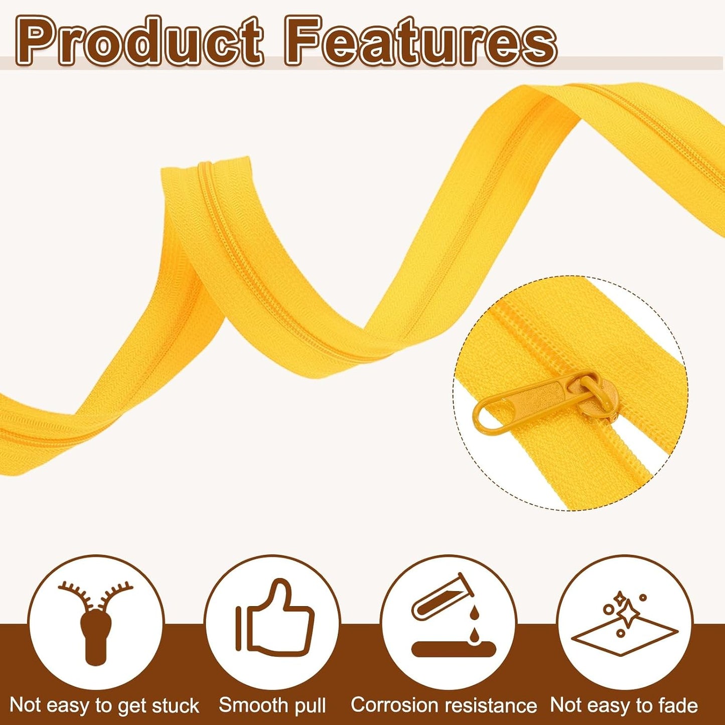 #5 Nylon Coil Zippers 10 Yards 1.2" Sewing Zippers Tapes Roll with 20 Replacement Zip Sliders for DIY Sewing Tailor Craft Supplies Bag Clothes, Yellow