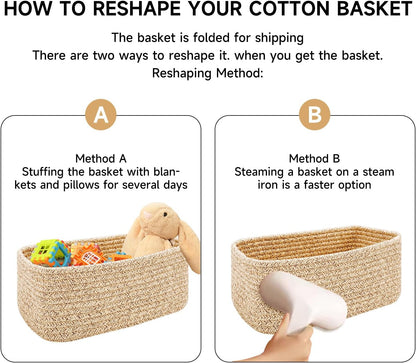 MiniArk Small Storage Baskets for Organizing | Closet Organizer Bins | Shelf Toy Basket | Woven Rope Baskets | Cube Decorative Box | Shallow Basket | 11.5x7.5x4.7” | 3 Packs Yellow