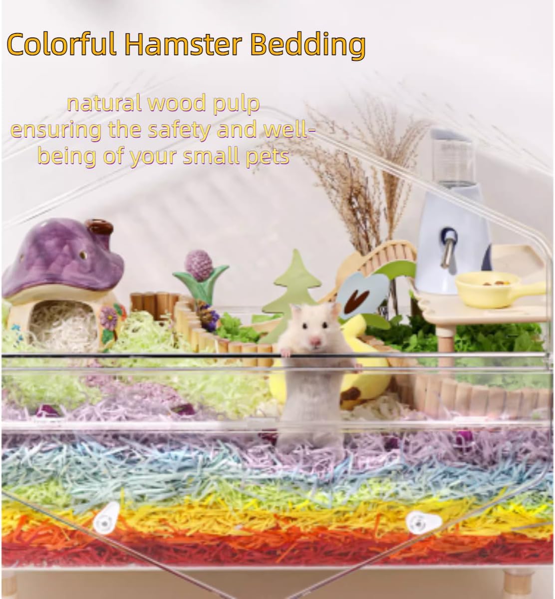 MANON ROSA Small Animal Bedding Colorful Hamster Nesting Paper Material Cozy Safe for Bird Guinea Pig Chinchilla Mice Gerbils Rat Pets (Yellow Black)