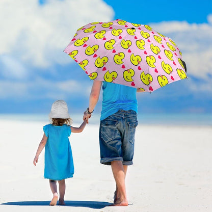 Pink Heart Polka Dots Yellow Rubber Ducks Compact Umbrella Sturdy Windproof Lightweight Umbrelllas for Sun, Rain & Travel