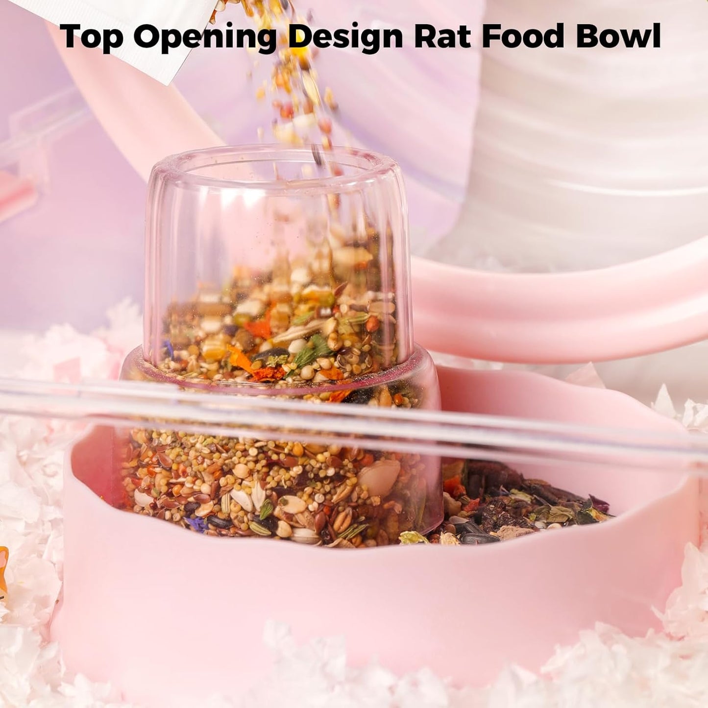 Hamster Food Bowl - Automatic Guinea Pig Feeder No Spill Storage Small Pet Food Dispenser for Gerbil, Rat, Chinchilla, Ferret, Hedgehog