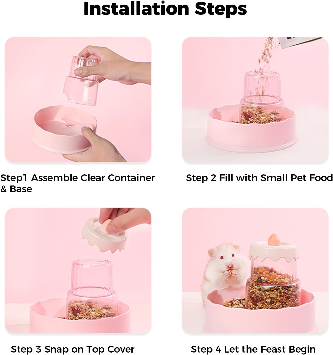 Hamster Food Bowl - Automatic Guinea Pig Feeder No Spill Storage Small Pet Food Dispenser for Gerbil, Rat, Chinchilla, Ferret, Hedgehog