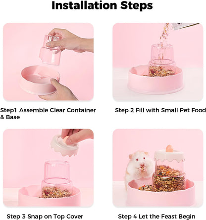 Hamster Food Bowl - Automatic Guinea Pig Feeder No Spill Storage Small Pet Food Dispenser for Gerbil, Rat, Chinchilla, Ferret, Hedgehog