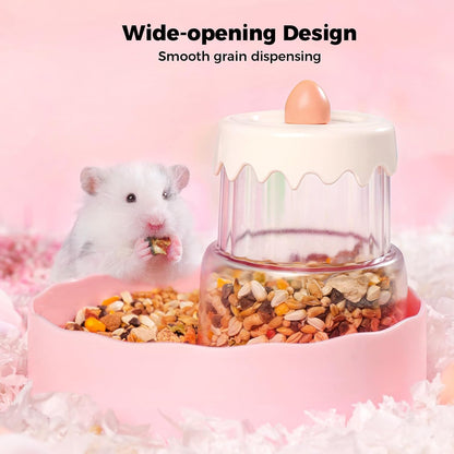 Hamster Food Bowl - Automatic Guinea Pig Feeder No Spill Storage Small Pet Food Dispenser for Gerbil, Rat, Chinchilla, Ferret, Hedgehog