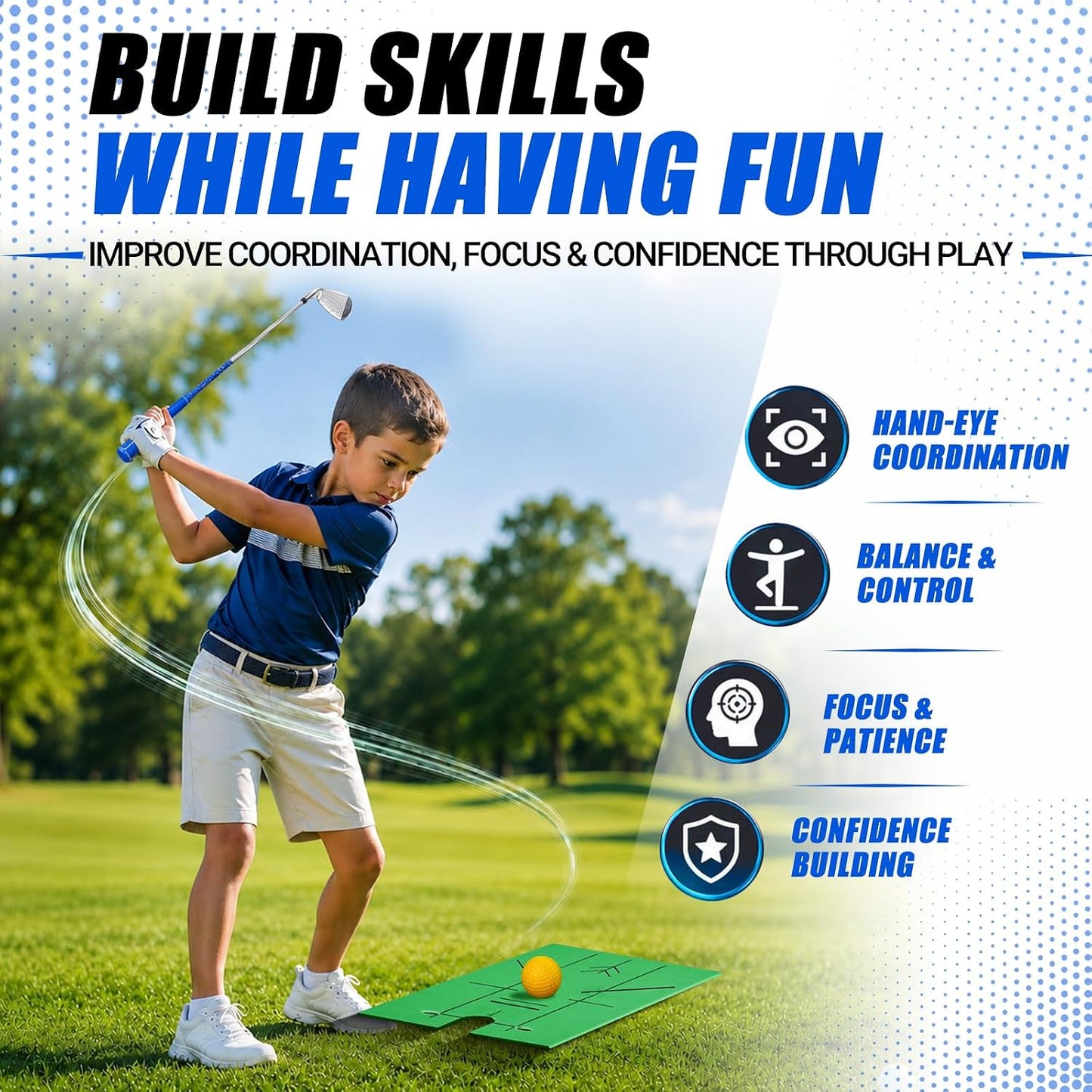 Kids Golf Clubs Set for Ages 9-12,Right Left Handed Youth Golf Clubs Set with 400cc Driver, Hybrid, 7 Iron, 9 Iron, Wedge, Putter, Stand Bag & 2 Headcovers,Junior Golf Clubs,Blue Yellow Pink