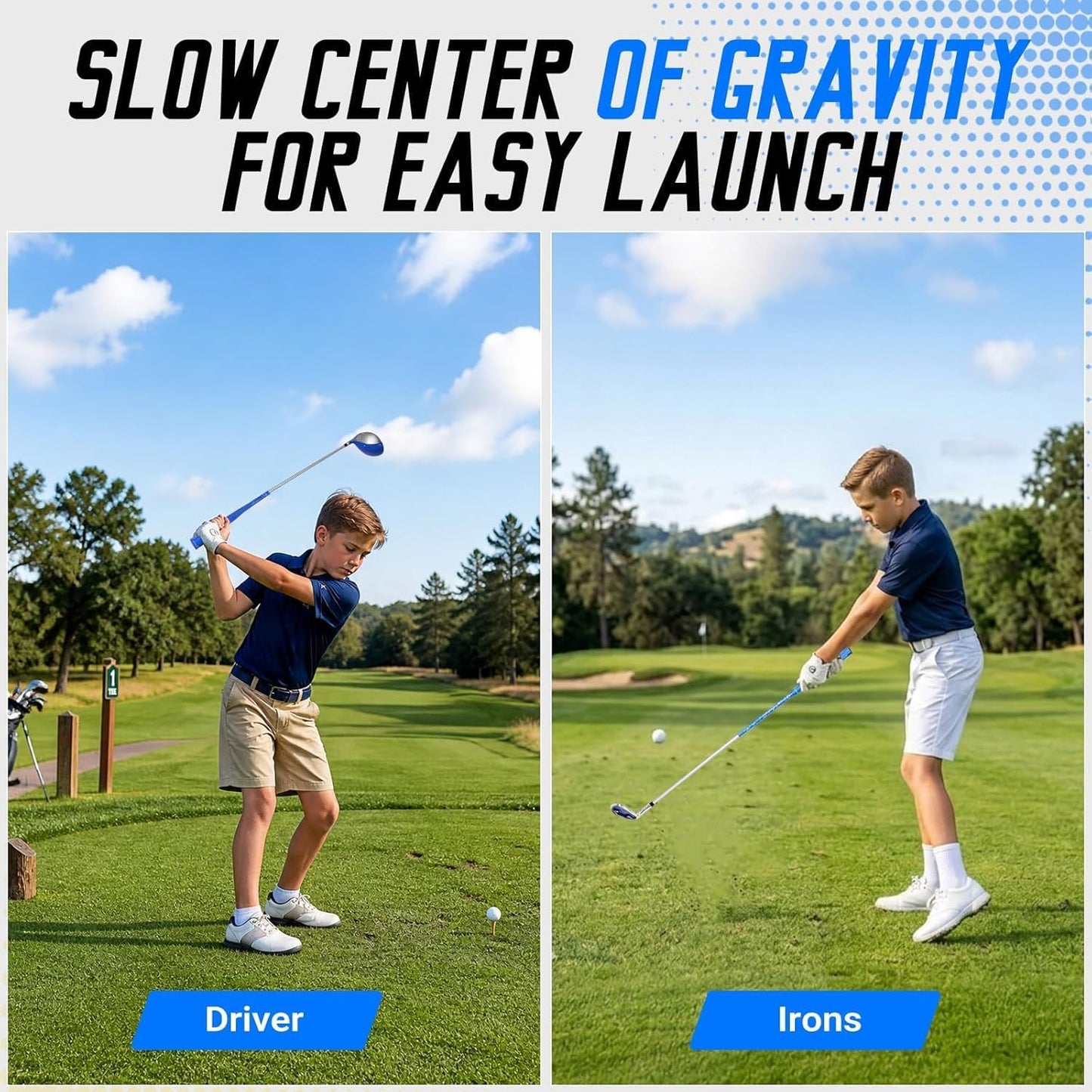 Kids Golf Clubs Set for Ages 9-12,Right Left Handed Youth Golf Clubs Set with 400cc Driver, Hybrid, 7 Iron, 9 Iron, Wedge, Putter, Stand Bag & 2 Headcovers,Junior Golf Clubs,Blue Yellow Pink