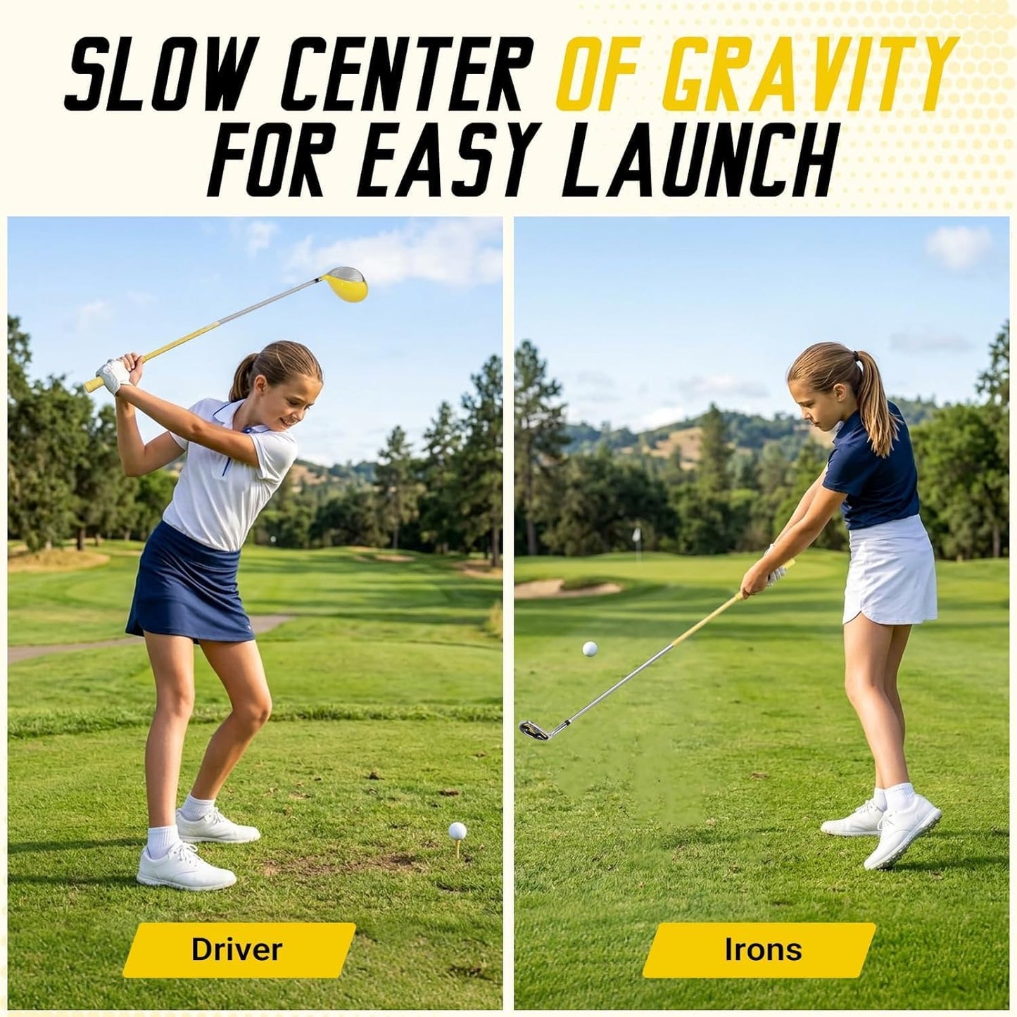 Kids Golf Clubs Set for Ages 9-12,Right Left Handed Youth Golf Clubs Set with 400cc Driver, Hybrid, 7 Iron, 9 Iron, Wedge, Putter, Stand Bag & 2 Headcovers,Junior Golf Clubs,Blue Yellow Pink