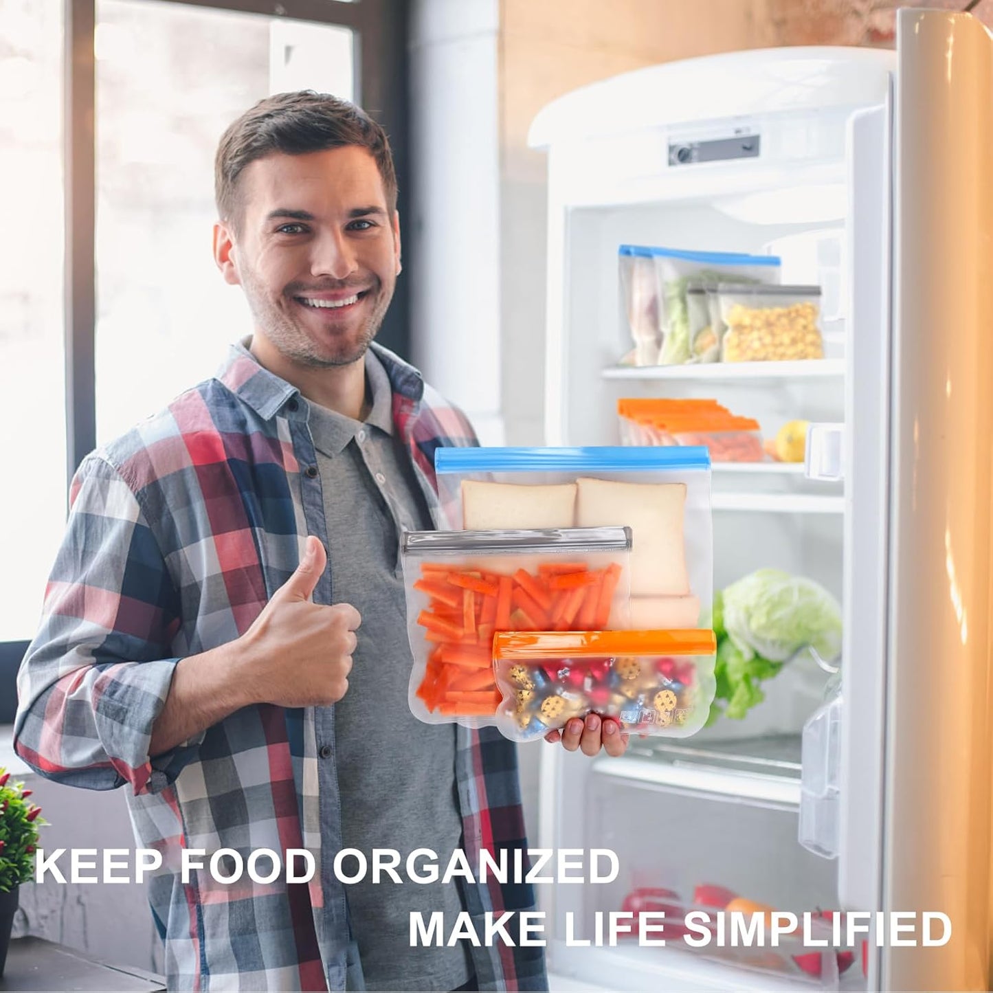 10 Pack Stand-Up Reusable Snack Bags, Dishwasher Safe Leakproof Reusable Freezer Bags, BPA Free Food Storage Bags for Snacks, Meal Prep, Home Organization (Yellow, 10Snack)