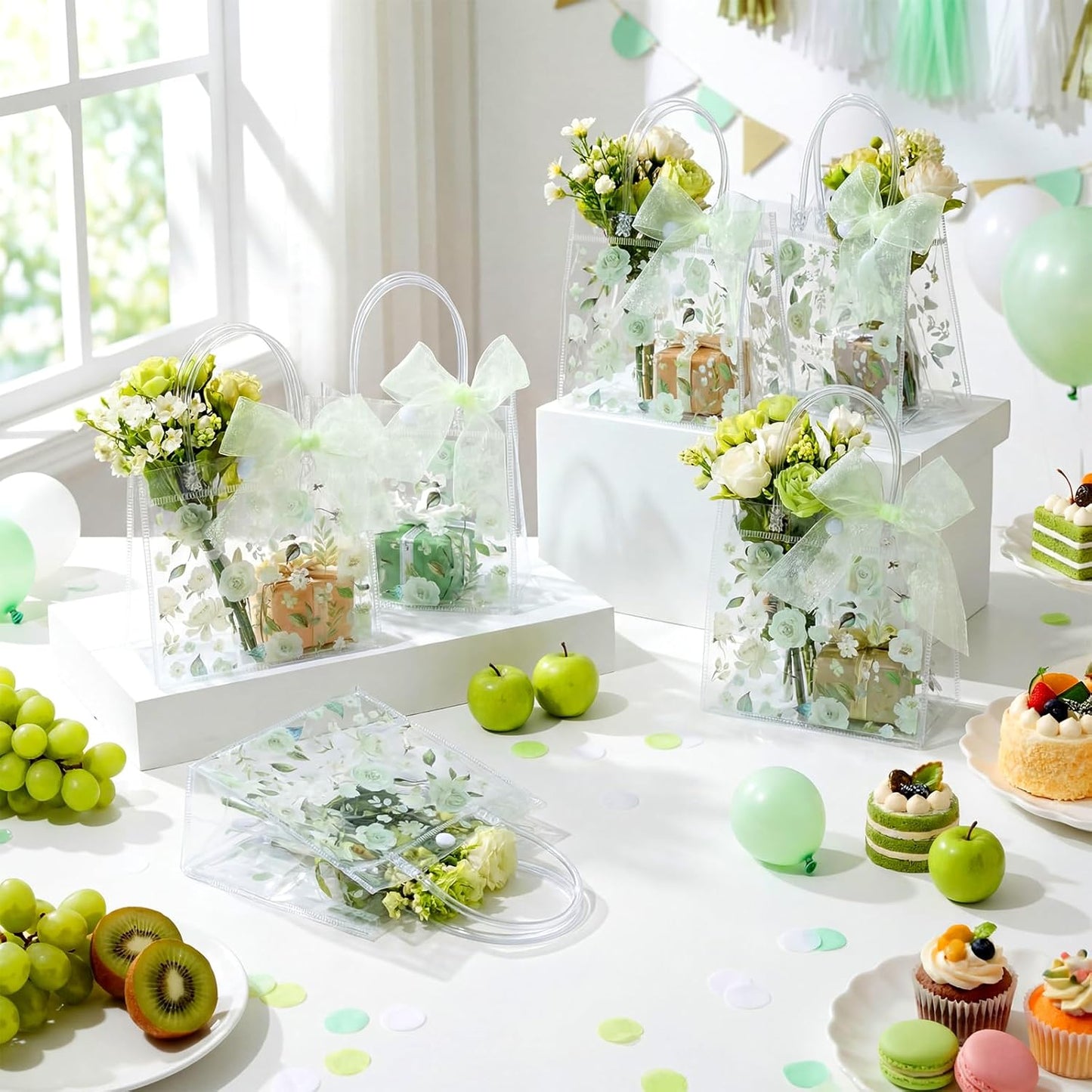 24 Pcs Clear Lemon Gift Bags with Handles Bulk Summer Fruit Candy Treat Goodie Tote Bags Reusable PVC Lemon Pouches for Wedding Birthday Baby Shower Party Supplies