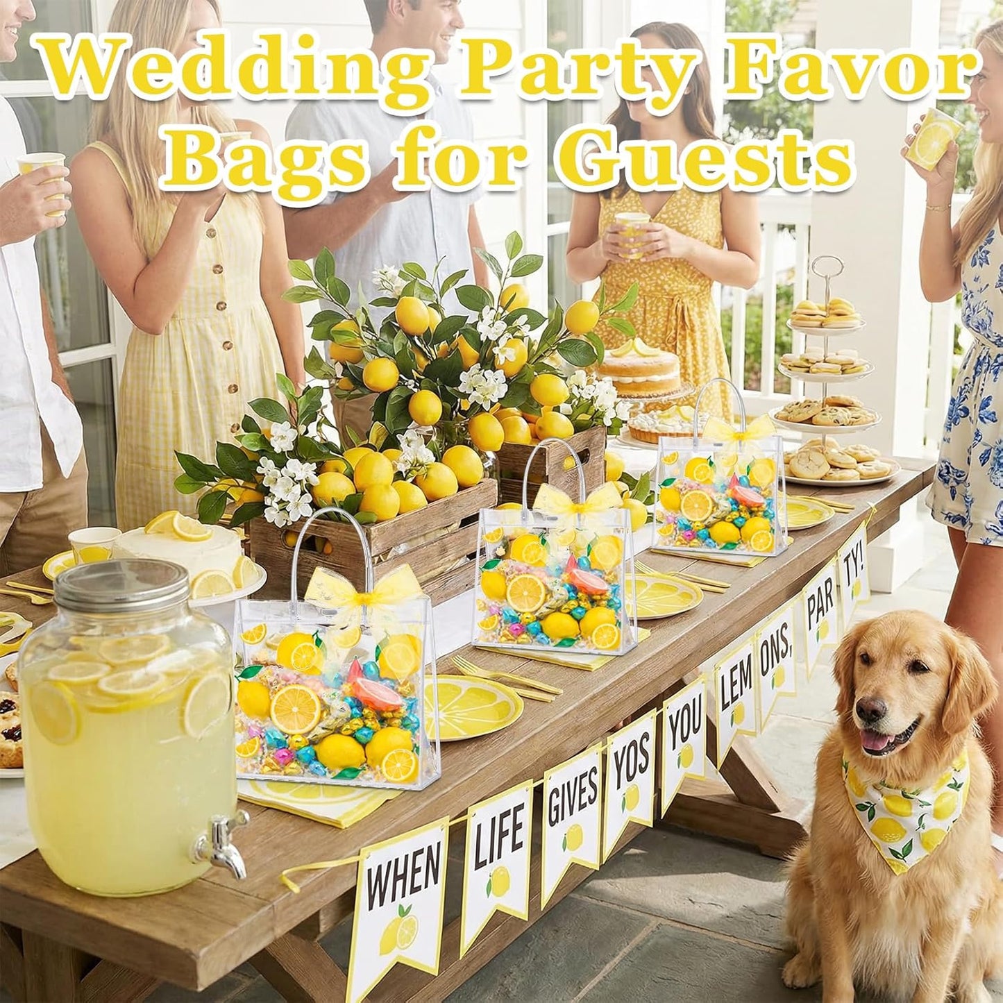 24 Pcs Clear Lemon Gift Bags with Handles Bulk Summer Fruit Candy Treat Goodie Tote Bags Reusable PVC Lemon Pouches for Wedding Birthday Baby Shower Party Supplies