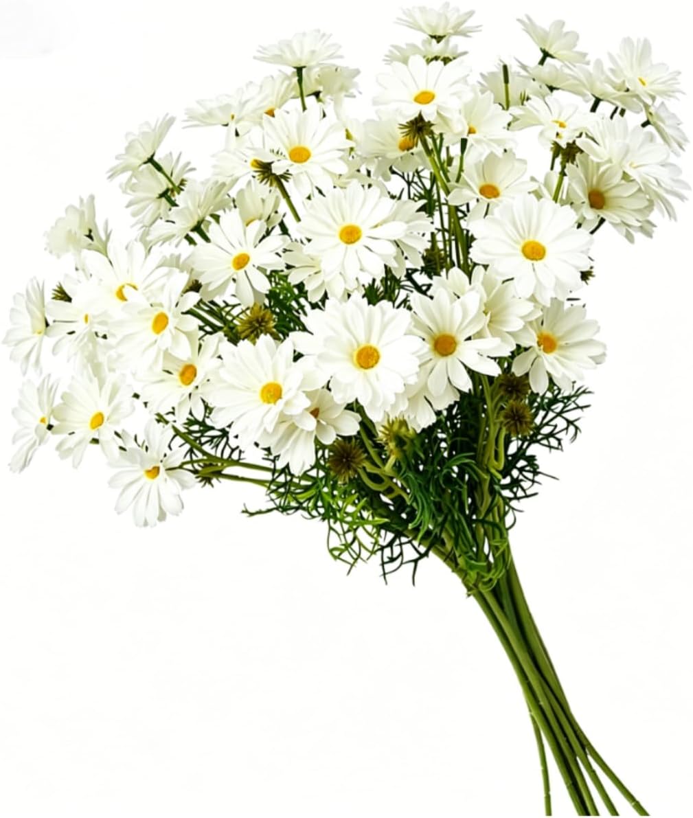 10 Bundles Yellow Artificial Daisy Flowers, 20" | UV Resistant, Outdoor, Stems & Faux Greenery, Home Garden Vase Table Decor