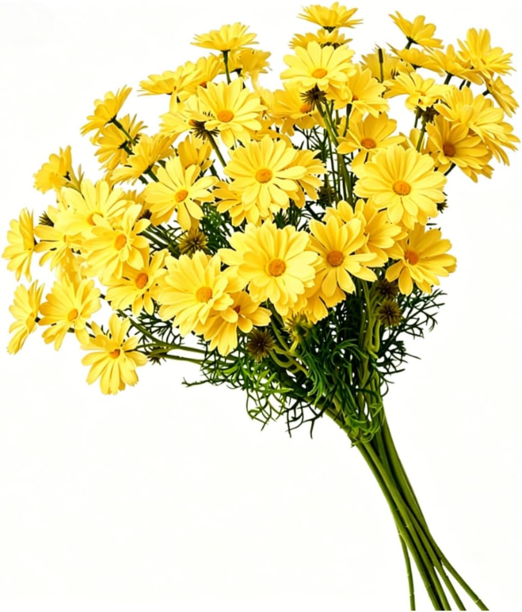 10 Bundles Yellow Artificial Daisy Flowers, 20" | UV Resistant, Outdoor, Stems & Faux Greenery, Home Garden Vase Table Decor