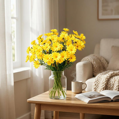 10 Bundles Yellow Artificial Daisy Flowers, 20" | UV Resistant, Outdoor, Stems & Faux Greenery, Home Garden Vase Table Decor