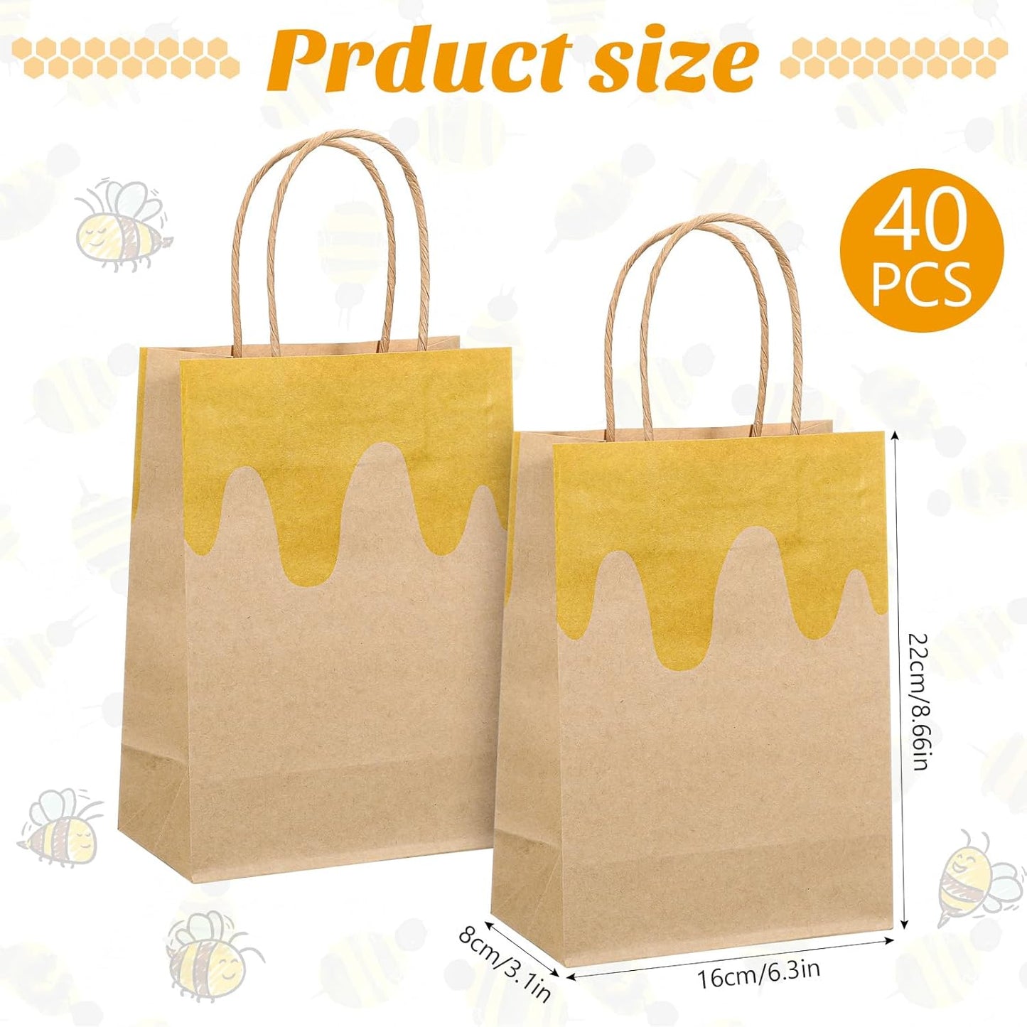 40 Pcs Honey Bee Gift Bag Honey Paper Bags for Party Favor Bee Theme Goodie Contain with Handle for Birthday Party Decorations What Will It Be Gender Reveal Supplies